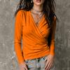 Women's Casual Long Sleeve Cross V-Neck Pleated T-Shirt for Fall