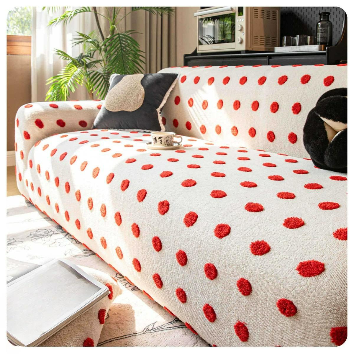 

Осенне-зимний плюшевый чехол на диван, красный праздничный чехол на диван для гостиной, универсальный чехол все включено, ткань против царапания кошками S красный