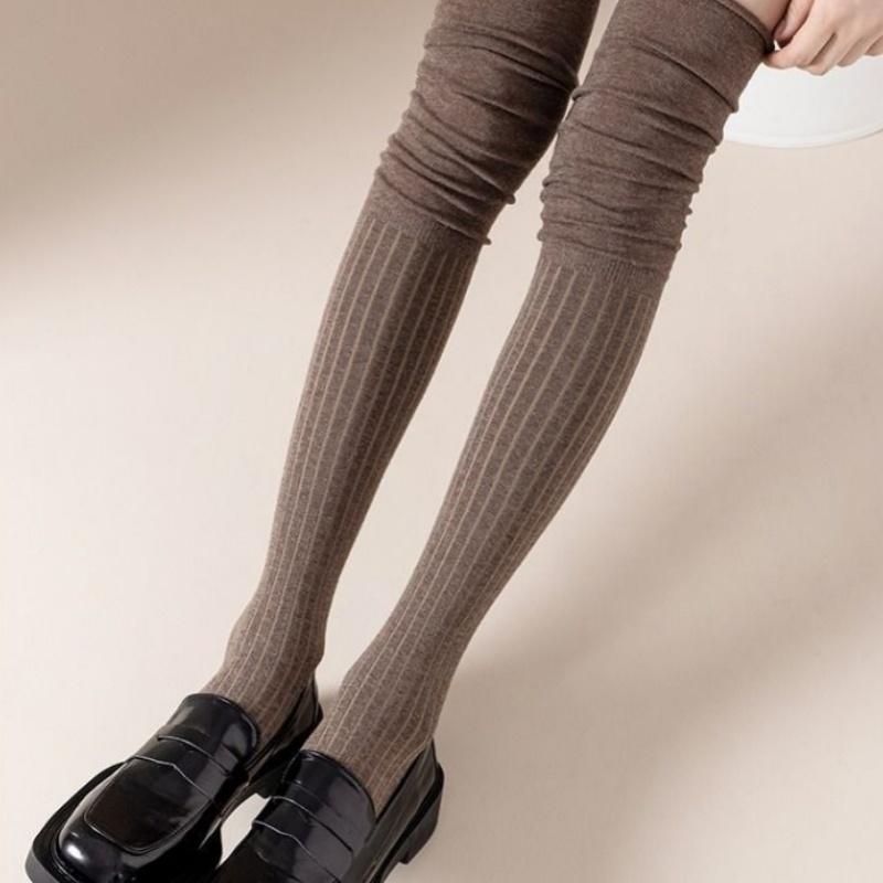 1/3/5Pairs Knee High Socks Thin Long Stacked Socks Women's High Solid Colour Patchwork Socks High Elasticity Stockings