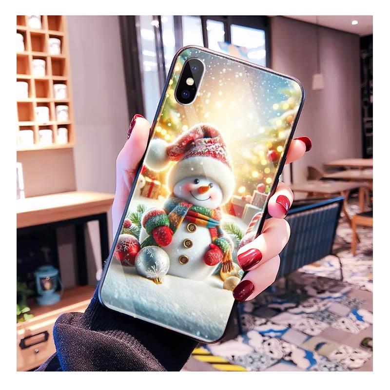 Glass phone case For Samsung S25 S24 S23 S22 Ultra S24 Plus A55 A16 A54 A15 A56 A36 S25 FE Christmas Snowman