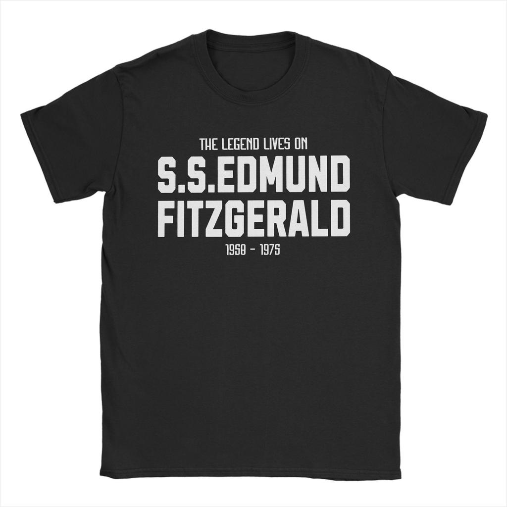 T-shirt Edmund Fitzgerald Estate Grande Nave Magliette in Puro Cotone da Uomo Hip Hop Casual T-shirt Manica Corta Streetwear Top
