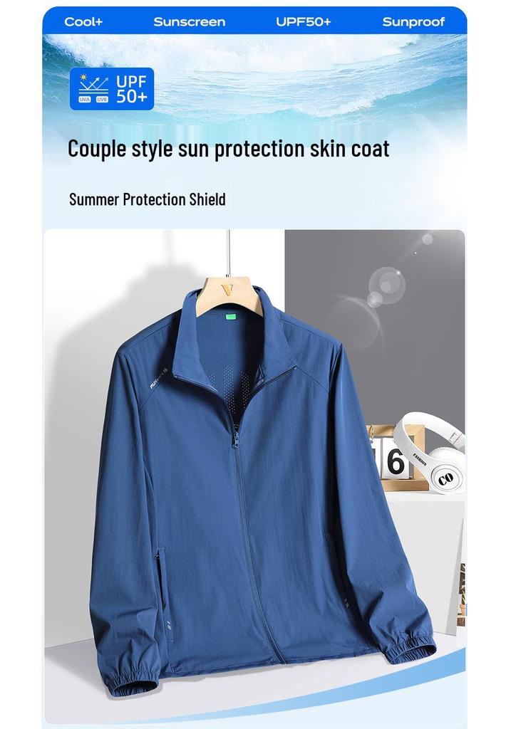 2026 UPF50+ Ice Silk Lightweight Breathable Stand Collar Jacket for Middle-aged & Elderly Men - Sun Protection, No Hood, Single Layer.