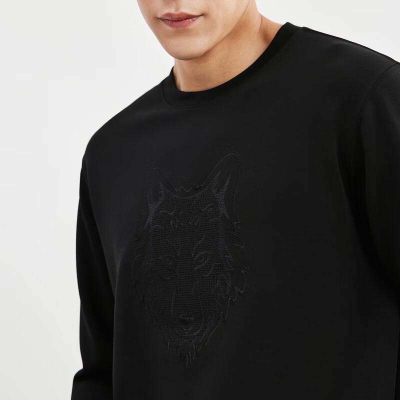 Septwolves Men's Embroidered Wolf Head Round Neck Sweatshirt