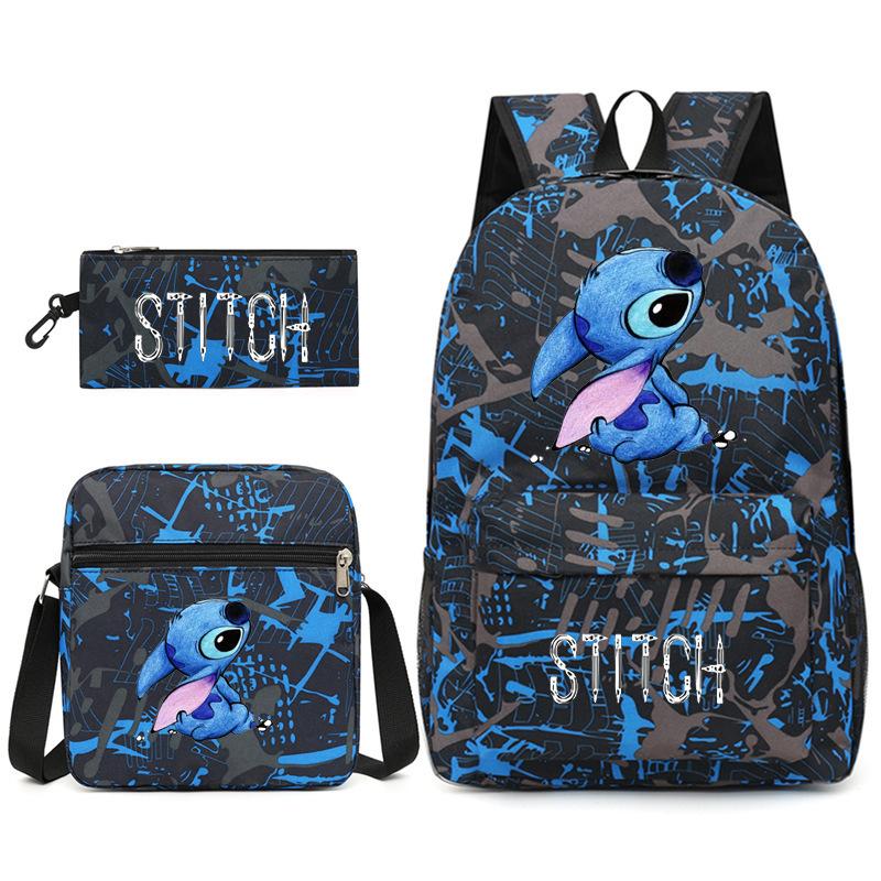 Backpack, Shoulder Bag + Pencil Case, Black Student Schoolbag Three-Piece Set.