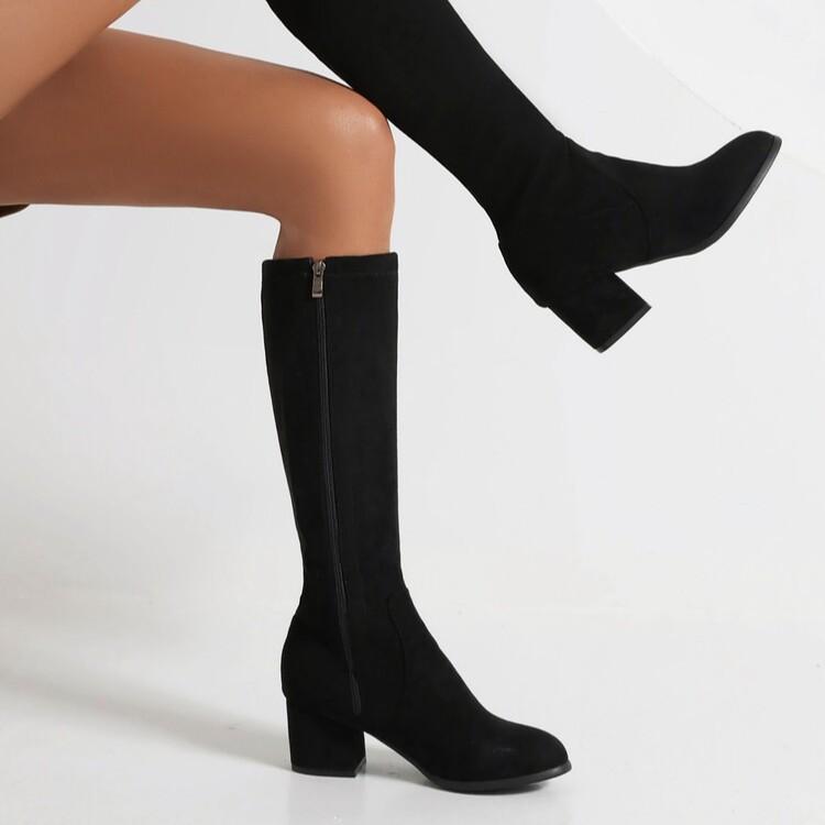 Small autumn and winter medium boots but knee thick heel high heel thin elastic women's waterproof table high boots
