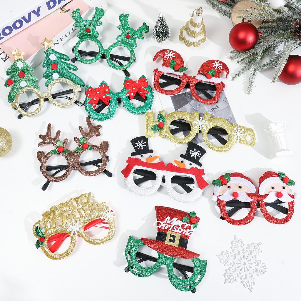4/10 Pair Christmas Eyeglasses Glasses Glitter Cute Costume Xmas Glasses Frames for Christmas Party Favors Ornaments Props