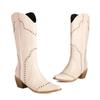 New Fashion Retro Punk Rivets Western Boots Women Square Toe Chunky High Heels Slip On Mid-calf Riding Boots Large Size 41 42 43