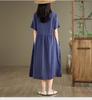 2024 Summer Japanese Style Cotton-Linen Polo Collar Midi Dress for Women