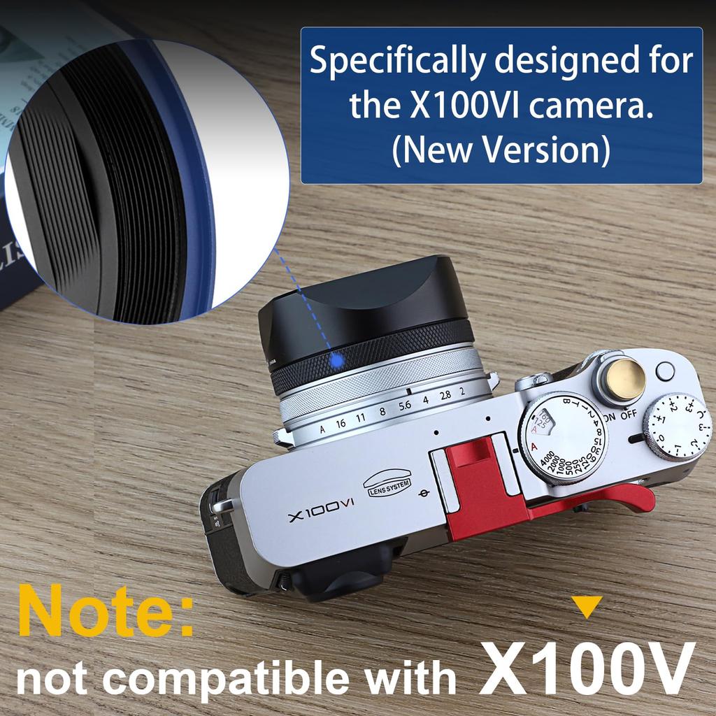 Haoge LH-X54B Square Metal Lens Hood with 49mm Adapter Ring for Fujifilm X100VI Camera, Black