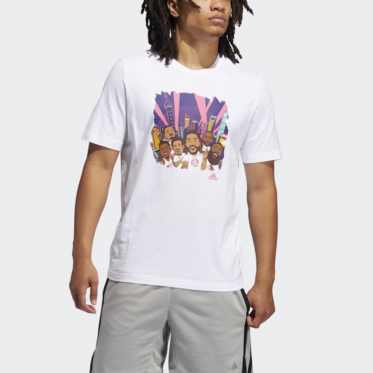 Adidas Shanghai Cartoon Print Basketball Sports Short Sleeve Tee Men Tops White GL4426