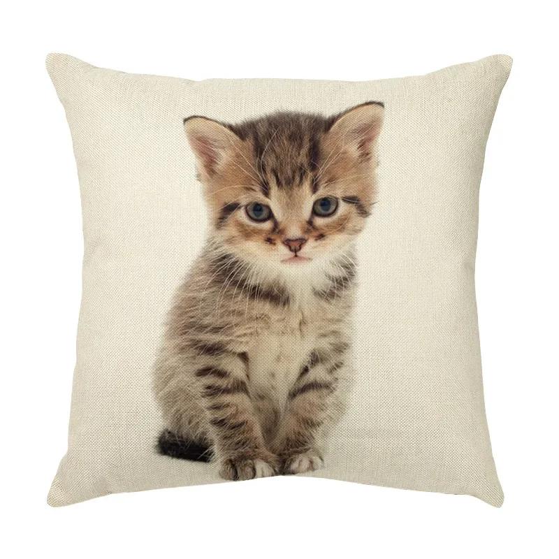 45x45cm Cute Pet Cat Face Decorative Animal Cushion Cover for Sofa Vintage Home Couch Linen Pillows Case