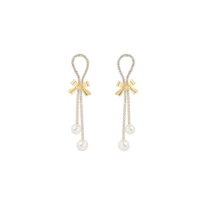 2024 New Bow Design: Silver & Pearl Tassel Stud Earrings for Women