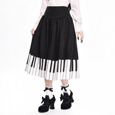 Y2K Dark Retro Black and White Patchwork Medium Length Half Length Skirt