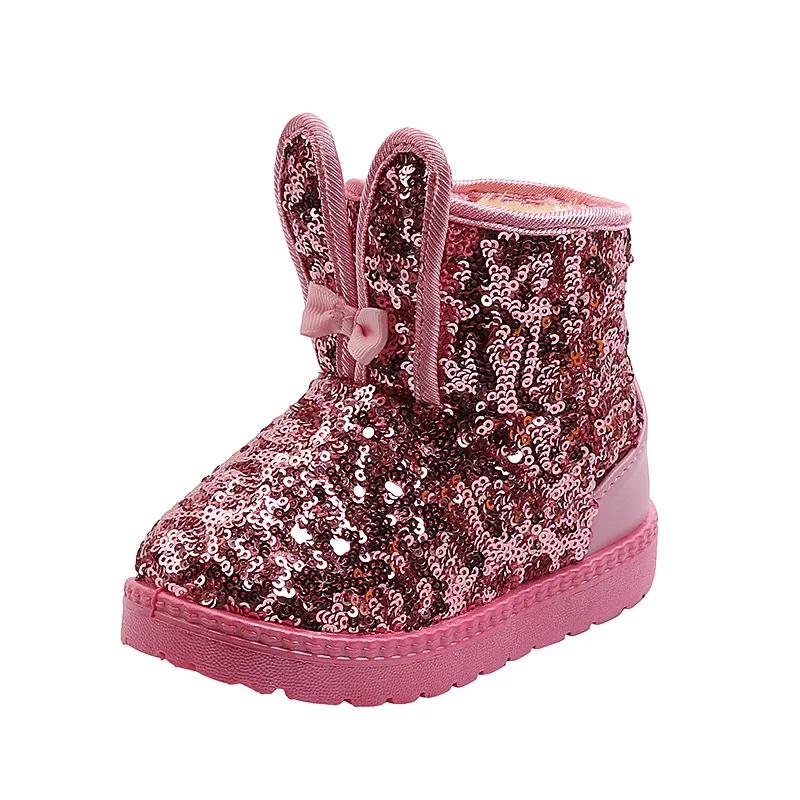 Winter Fashion Children Shoes Girls Boots with Glitter Princess Cute Rabbit Baby Toddler Snow Boots New Kids Short Boots G09041
