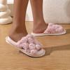 Fashion Women Fashion Fur Slippers Fluffy Warm Plush Slippers Woman Flat Non Slip Indoor Slides Open Toe Warm Non-slip Cotton Slippers
