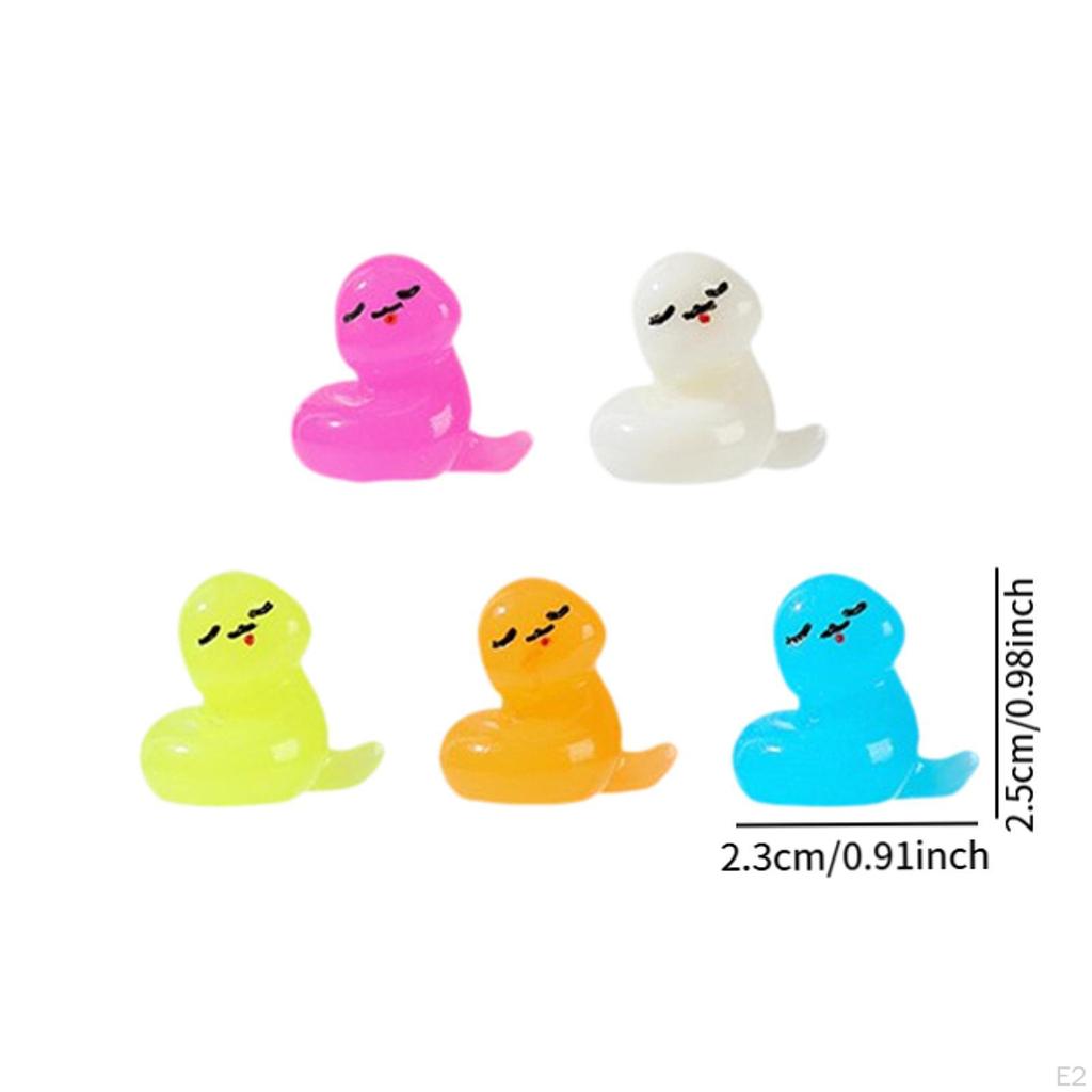 5Pcs Small Snake Statues Mini Figurines Luminous Resin Animal Figurine Glow in The Dark for