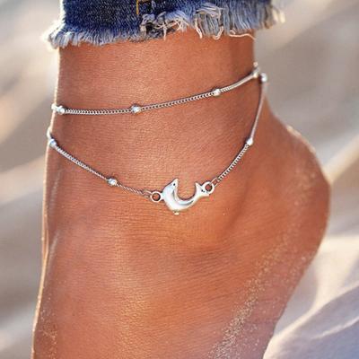 Cavigliera a catena con ciondolo multistrato retrò delfino Accessorio da spiaggia a piedi nudi per donna