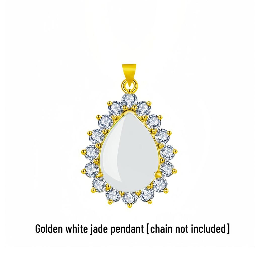 Yi Hua Petal Green Jade & Chalcedony Pendant Clavicle Necklace