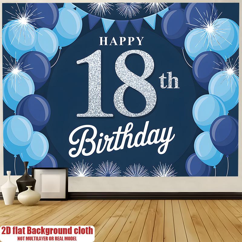 1pc Birthday 18th Gift Box Photo Booth Hanging Banner Blue Polyester