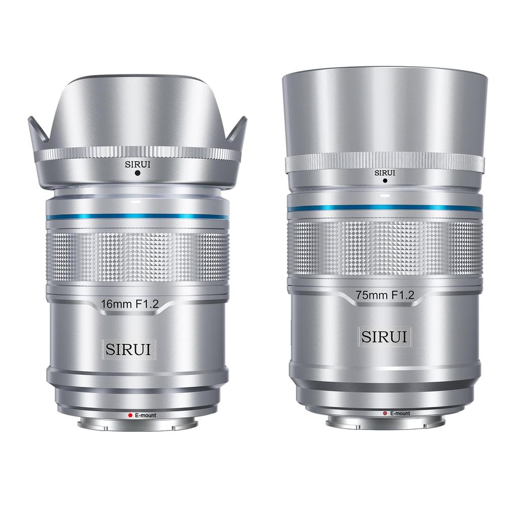 SIRUI Sniper 75mm Autofocus Lens Wide Angle Camera Lens for A5 A6 A7 FX A9 Series 16mm, Set, F1.2 APS-C ZV-E (E Mount, Silver)