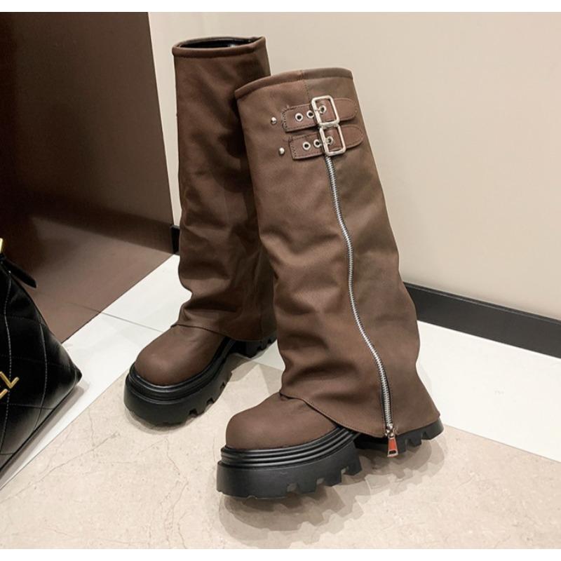 Fashion Designer Thick Soled Boots Western Knight Boots Long Tube Boots for Women in Autumn and Winter, Knee Length Slim High Tube Boot