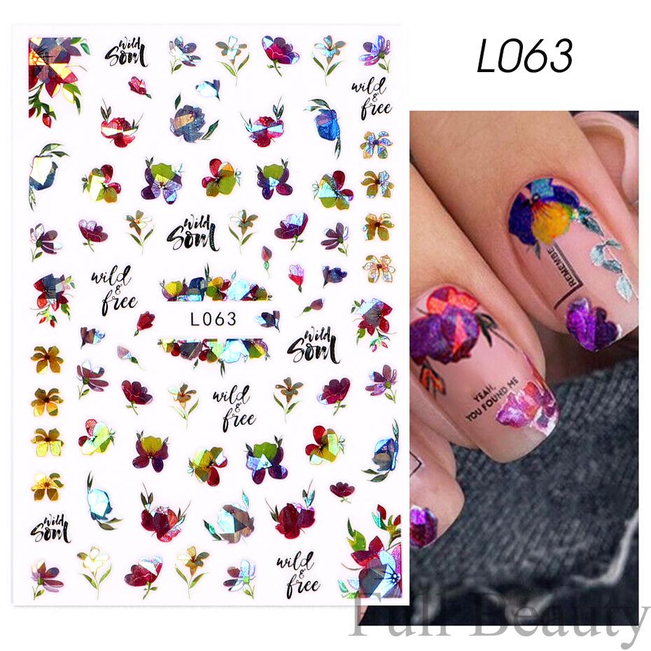 

Блискучі квіти Наклейки для нігтів 3D Лазер Різнобарвне листя Метелик Наклейки Самоклеючі слайдери для нігтів Декор Голографічна фольга HMM