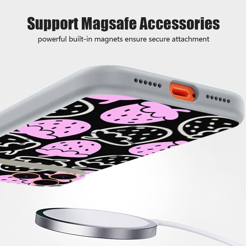 Cartoon Strawberry Print Magnetic Phone Case For iPhone 17 Pro Max 16 15 14 13 Pro Max For Magsafe Wireless Charge Hard PC Cover