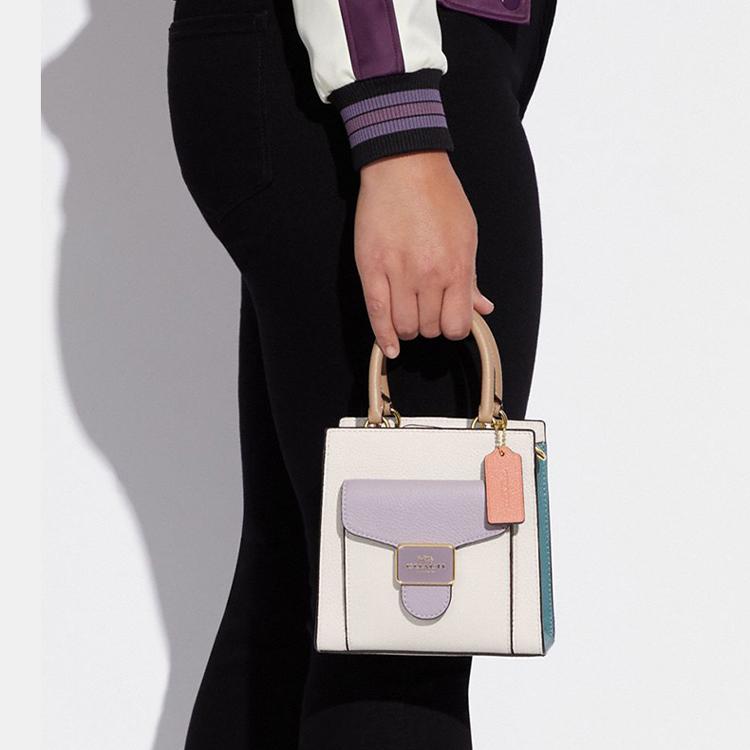 New COACH Pepper Cow Leather Sheet Music Bag, Handbag, Shoulder Bag, Crossbody Bag Trumpets Women's White & Lilac Purple CA620-IMCAH