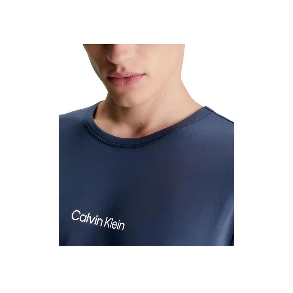 Calvin Klein Lounge Long-Sleeve T-Shirt - Modern Structure Letter Print Crew Neck Men Tops Dark-Blue NM2171E-CCU