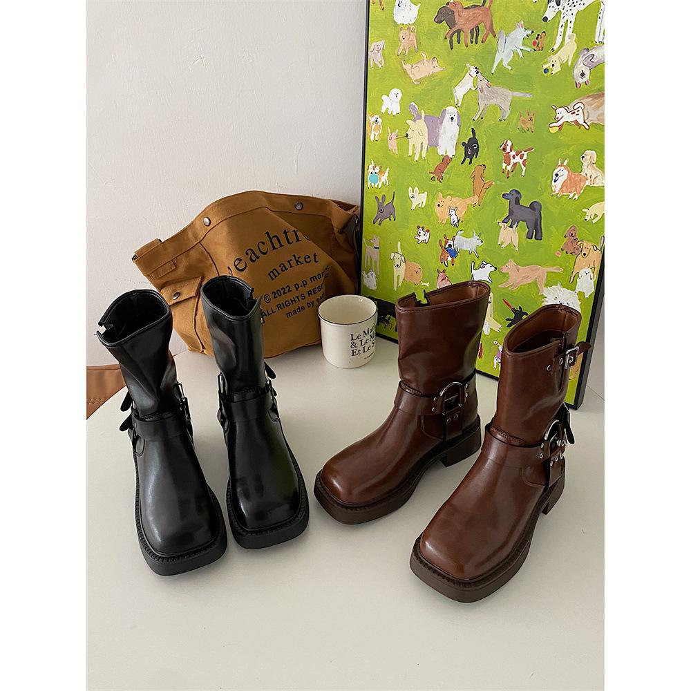 

Ботинки Мартин на толстом каблуке в британском стиле, женские, новые летние, в стиле ретро, западные ковбойские ботинки, ботинки-платформа, рыцарские ботинки 35 чёрный