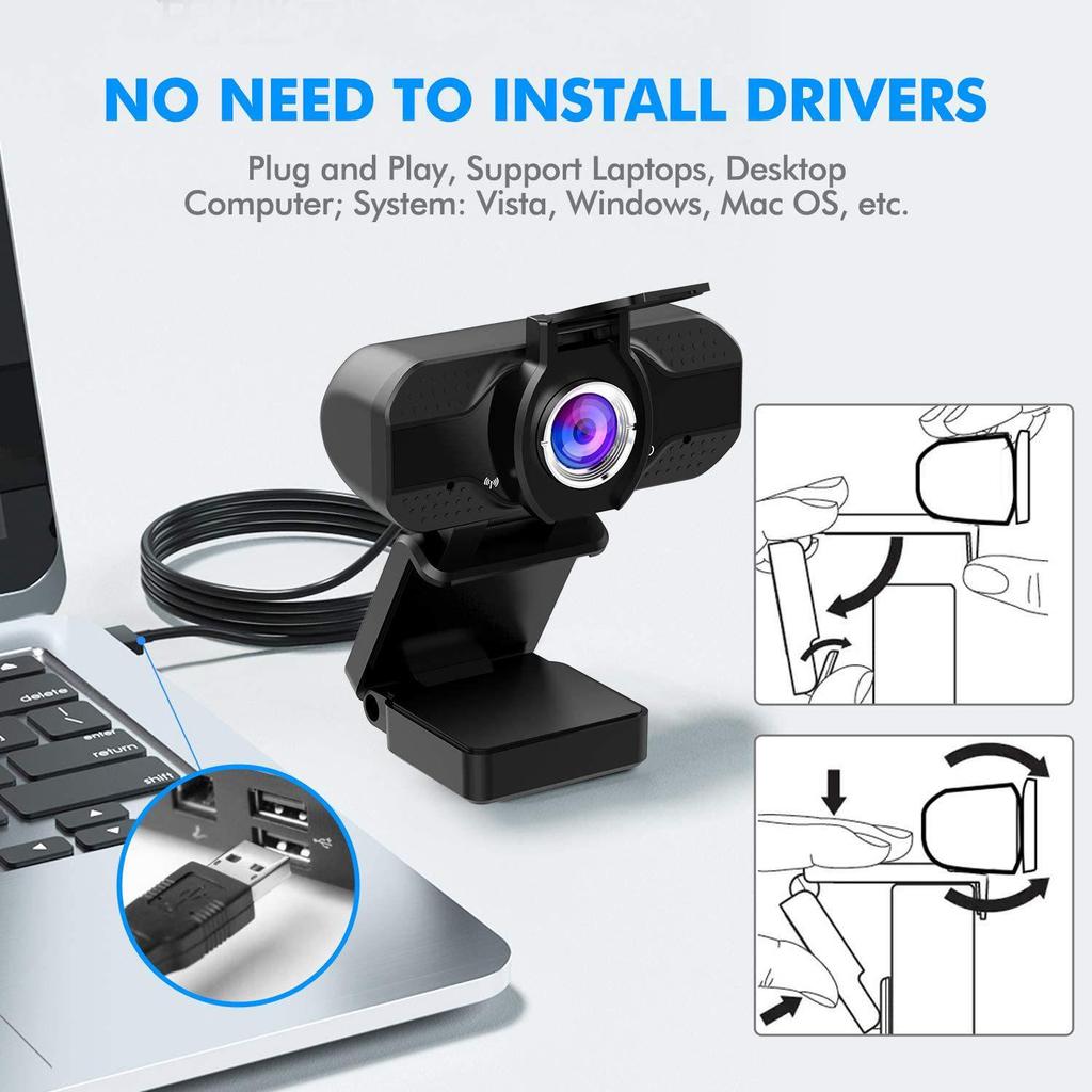1080P HD Network Camera for Video Conference, Online Class, Live Broadcast with Privacy Cover & Stand, Driver-Free.