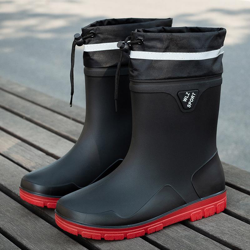 New Thickened Rain Shoes Men's Short Tube Non-slip Waterproof Shoes Wear-resistant Medium Tube Warm Bundle High Tube Rain Boots Rubber Shoes
