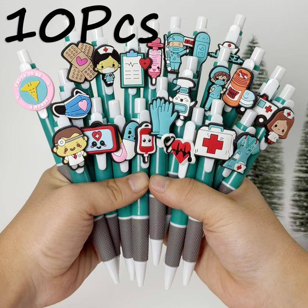 10Pcs Round Ballpoint Pens, Turquoise Medical Series Gel Pens, Suitable for Doctors, Nurses and Students, Halloween Christmas Party Stationery Supplie