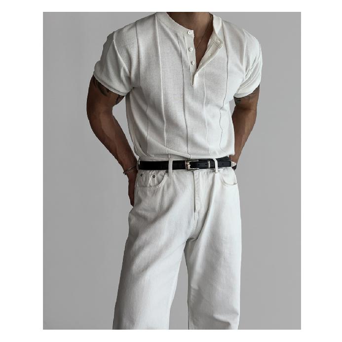 American Retro Heavyweight Short Sleeve T-Shirt Men's Polo Shirt Mature and Stable Muscle-Showing Fitness Sports Casual Top