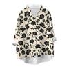 Women's Loose Ruffled Retro Floral Print Stand Collar Long Sleeve Cotton And Linen Top