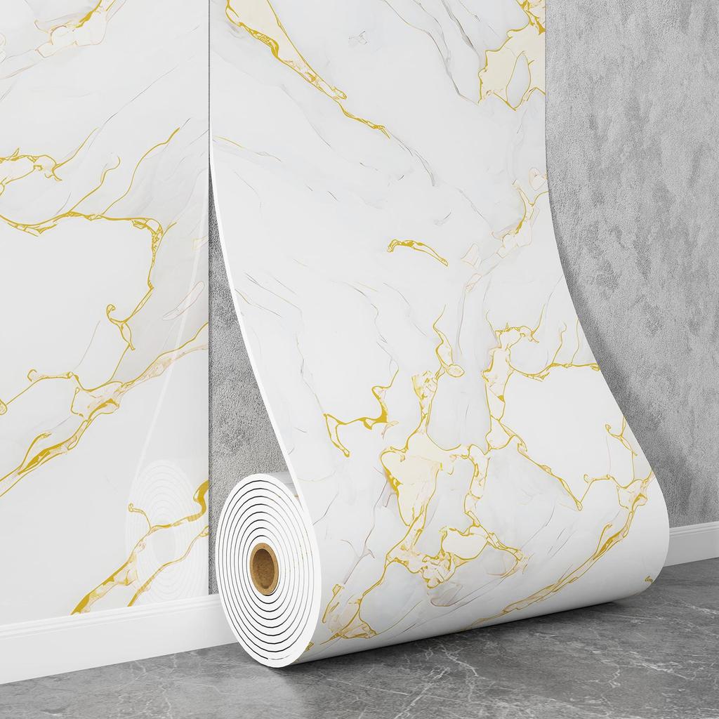 Self-Adhesive Waterproof Imitation Marble Tile Wall Sticker for Bathroom, Living Room, Kitchen, and TV Background.