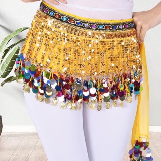 Belly Dance Skirt Sequin Tassel Waist Scarf Exotic Style Tie Up Adjustable Thin Skirt See-through Lace Stage Performance Cosplay Mini Skirt Apron Wrap