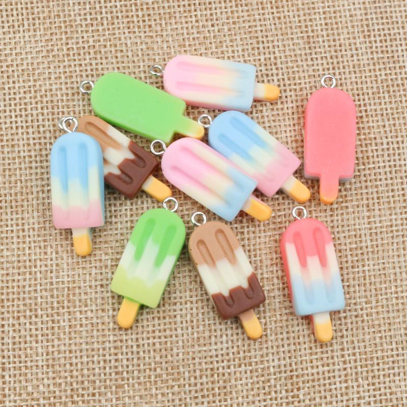 10 Stück 15x40mm Gemischte Farbverlauf Farbe Eiscreme Anhänger Harz Simulierte Lebensmittel Anhänger Für Frau Schmuckherstellung DIY Zubehör
