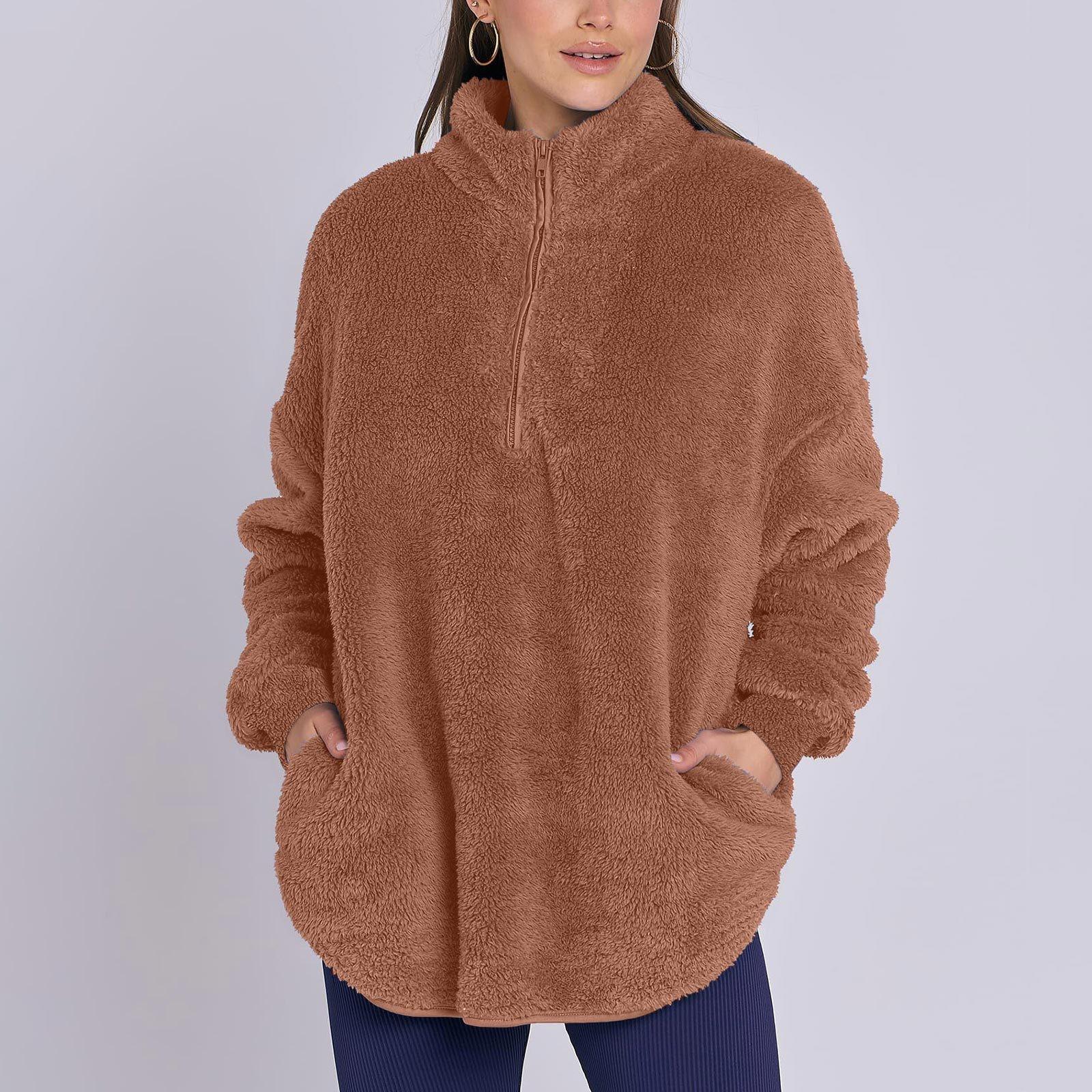 

Women s Color Plus Cashmere Women s Stand Collar Hoodie Casual Top XL кофейный