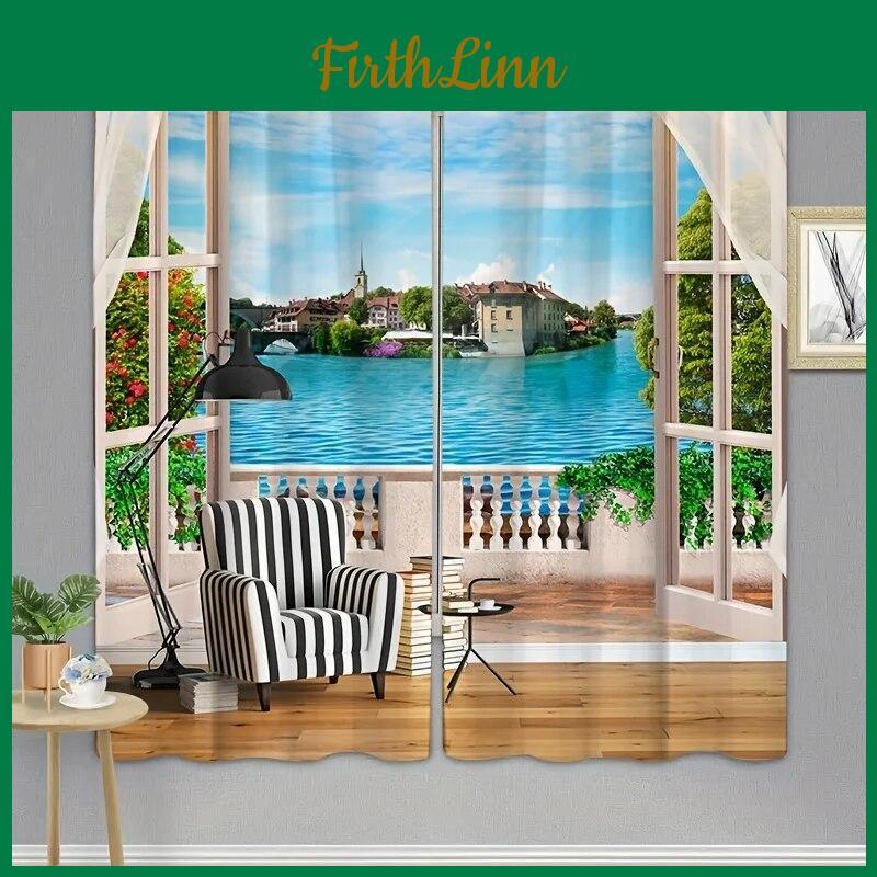 Blackout Sea Beach Curtains Window Palm Trees Drapes In Living Room Nature Seaside Scenery Print Curtain For Bedroom Decoration