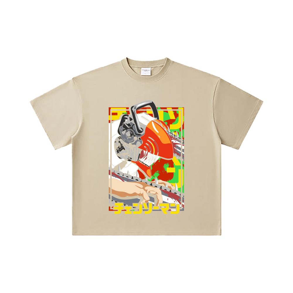 260 GSM Double Yarn 32 Count 100% Cotton Chainsaw Man V5 Denji Print Unisex Heavy Cotton T Shirt