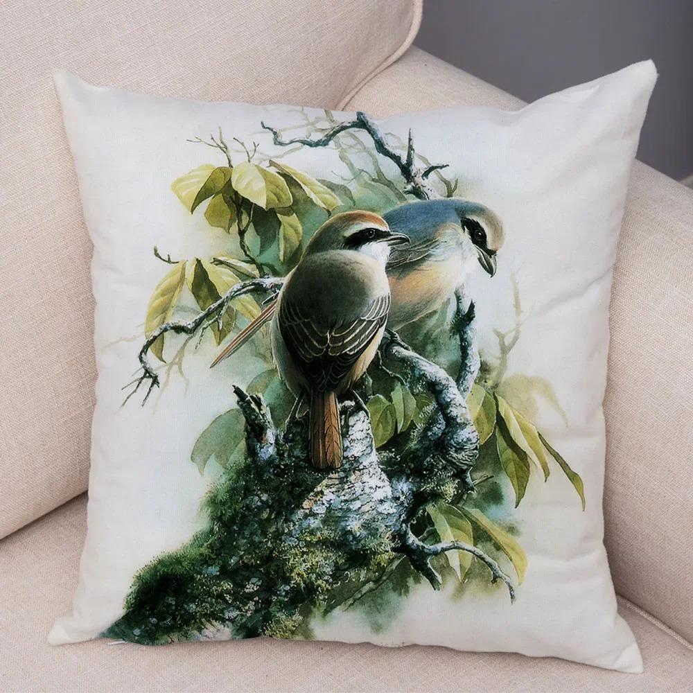 Birds And Flowers Double-sided Printed Pillow Cover Short Plush Suitable Living Rooms Bedrooms Sofas Throw Cushion Cover