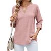 Women's Casual Three-Quarter Sleeve T-Shirt V-Neck Cut-Out Solid Color Top with Cufflinks Versatile Commuter T-Shirt