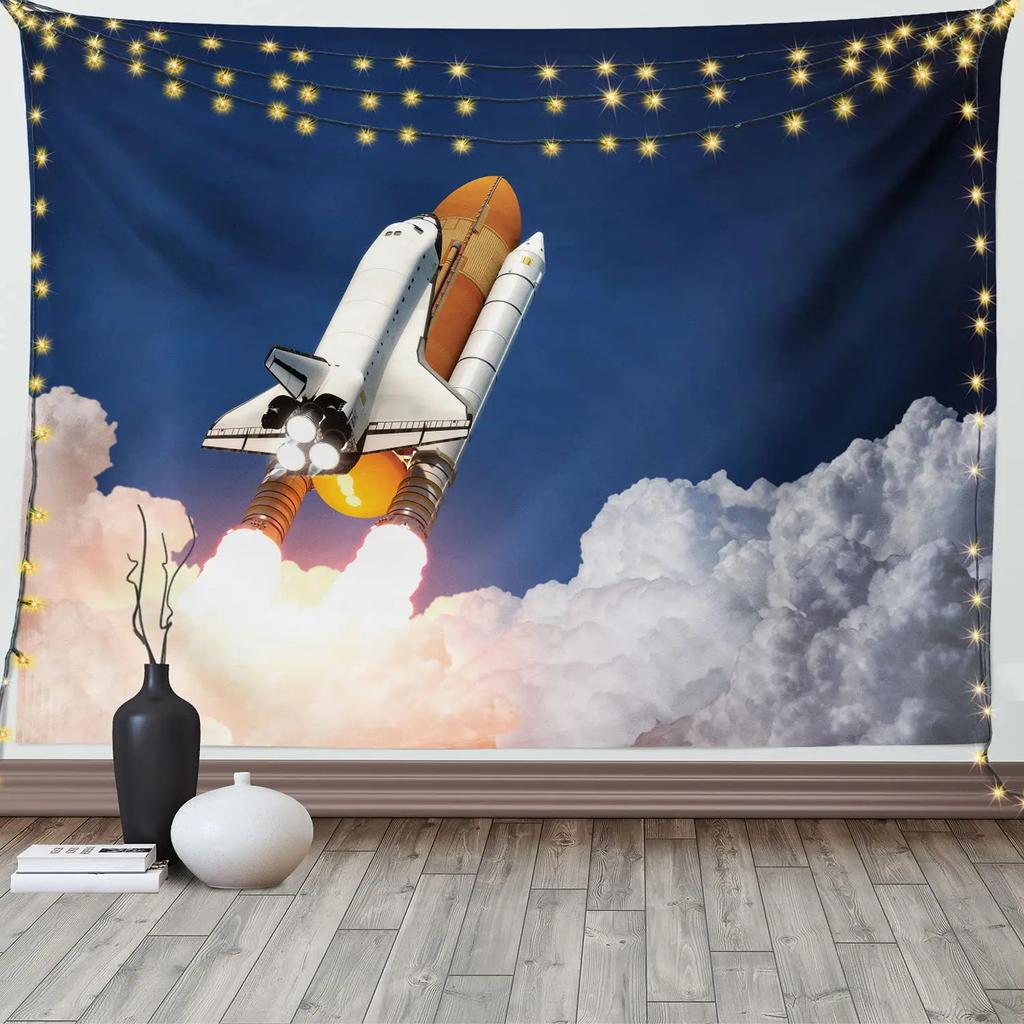 Rocket Tapestry Spaceship Shuttle Galaxy Tapestry Universe Travel Tapestry Wall Hanging for Bedroom Living Room Dorm Home Decor