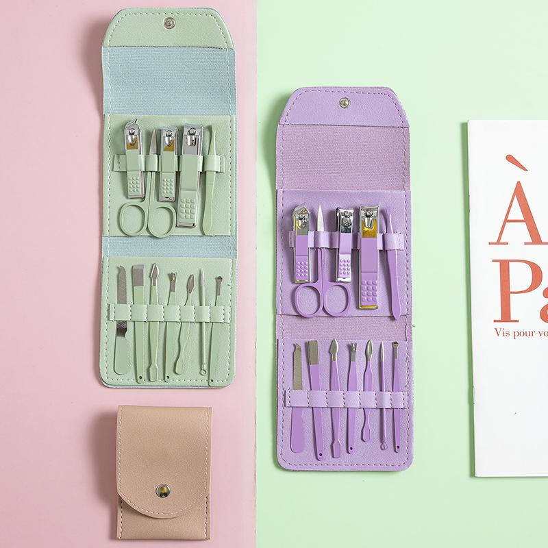12-Piece Nail Care Set: Folding Bag with Clippers, Tweezers, Pedicure Tools, and Scissors.