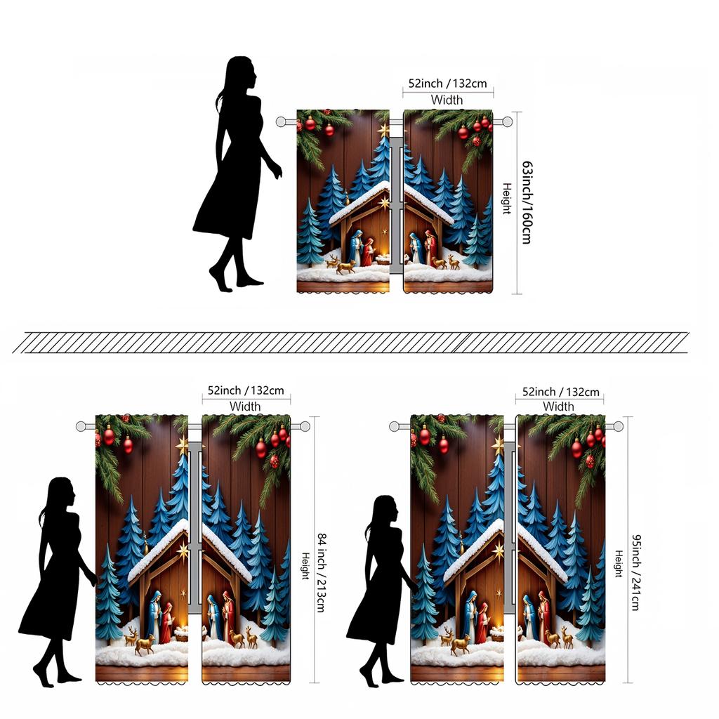 2-piece HD digital blue tie house under the prayer of the home curtain Home decoration style decoration living room bedroom wear