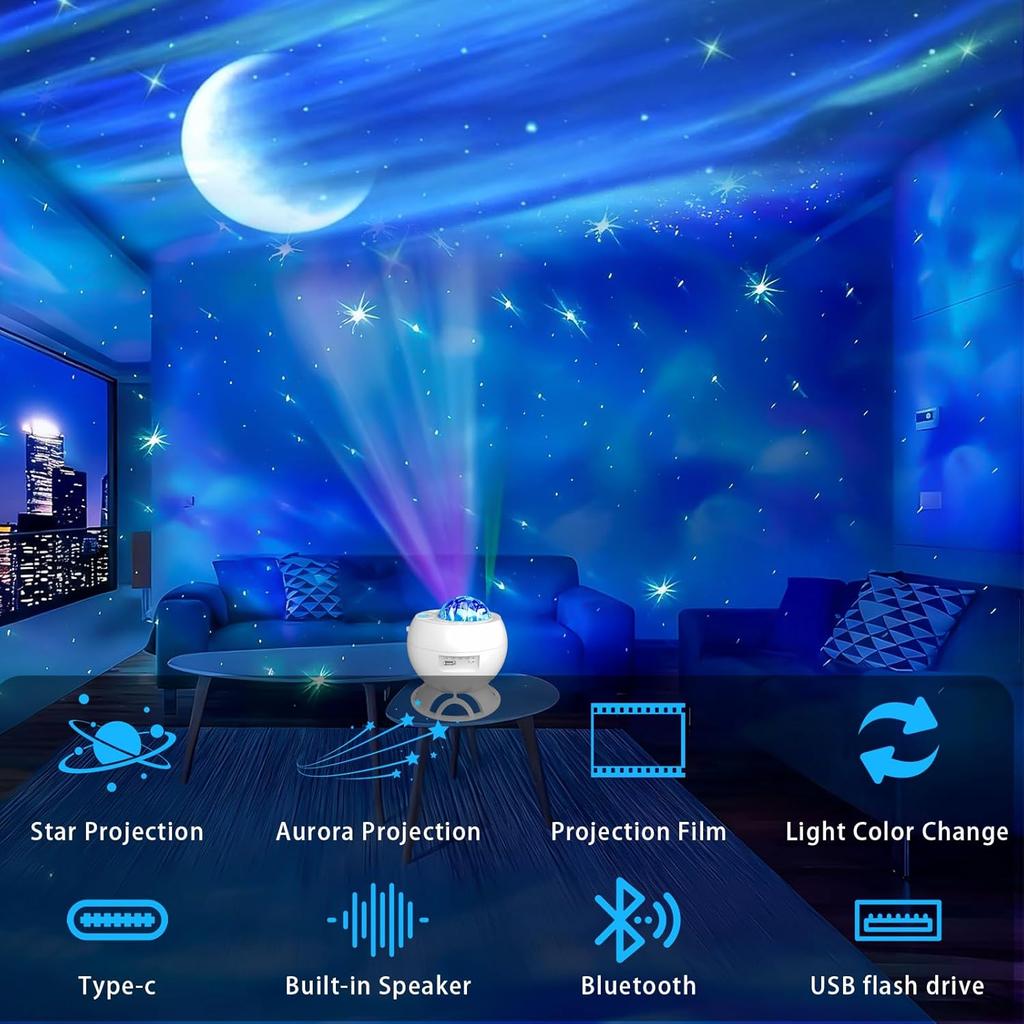 Starry Sky Projector Northern Light Moon Star Projection Lamp USB Party Bluetooth Speaker for Bedrooms Living Room