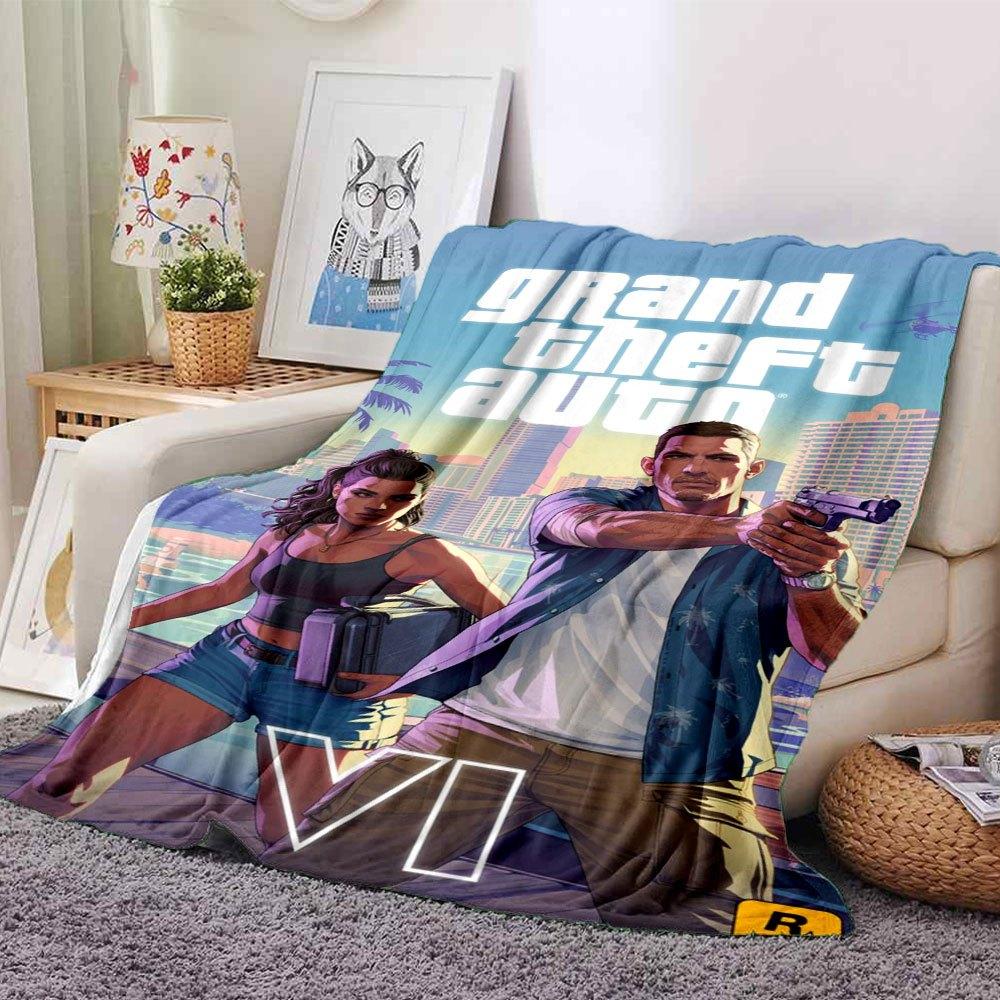 1ks Měkká flanelová deka Grand Theft Auto s designovým potiskem Útulná deka pro všechna roční období, ideální na pohovku, postel, do kanceláře