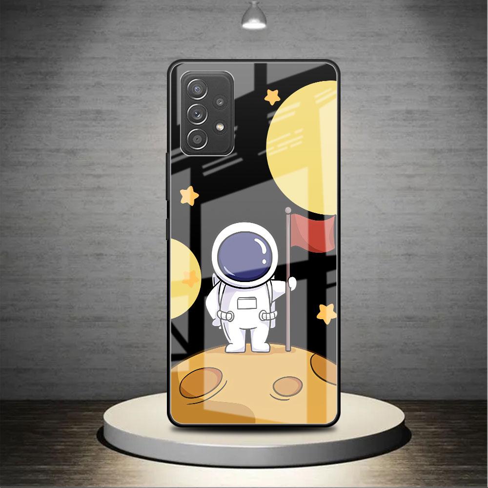 Cute Astronaut Glass Case For Samsung Galaxy A52 A71 A50 A51 A70 A21s A31 A72 A10 A12 A30 A22 5G Phone Cover