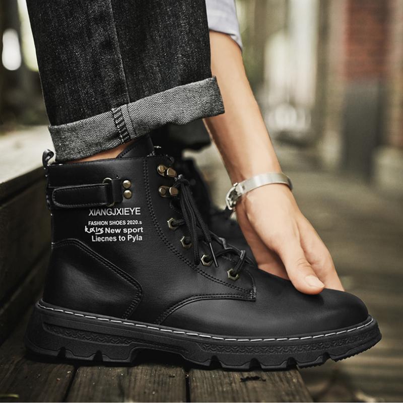 Men's British Platform Ankle Boots Man Outdoor High Top Comfort Punk Motorcycle Boots for Men WaterProof Non-slip Safty Shoes